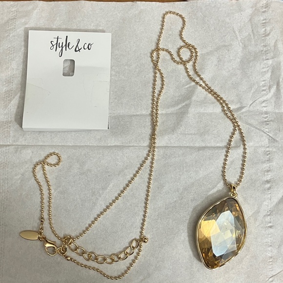 Style & Co. Jewelry - NWT Style & Co. Gold tone Necklace with Faceted Amber Pendant